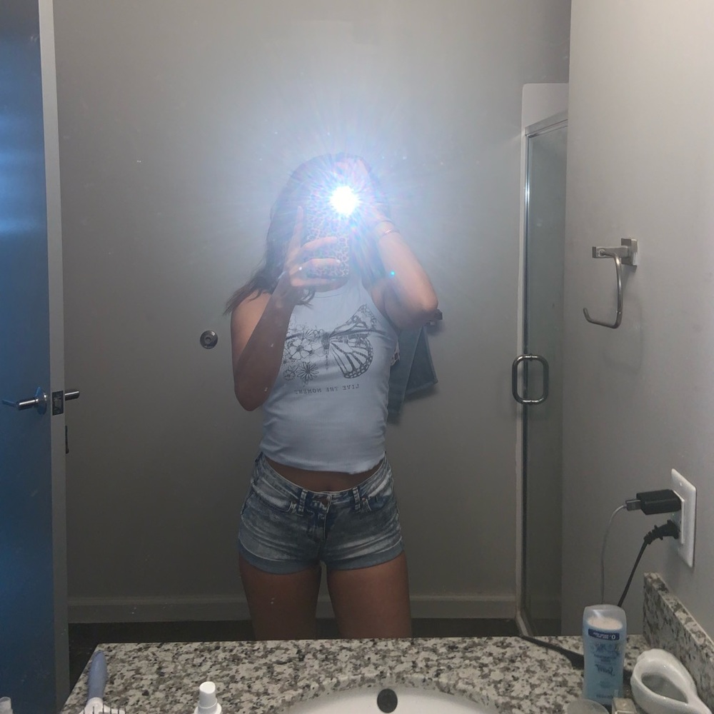 Blue butterfly crop top